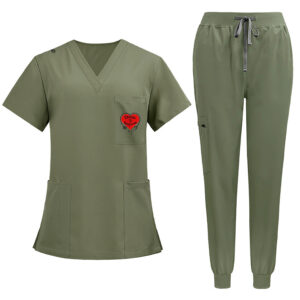 V-Neck Top Cuffed Pant Scrub Set